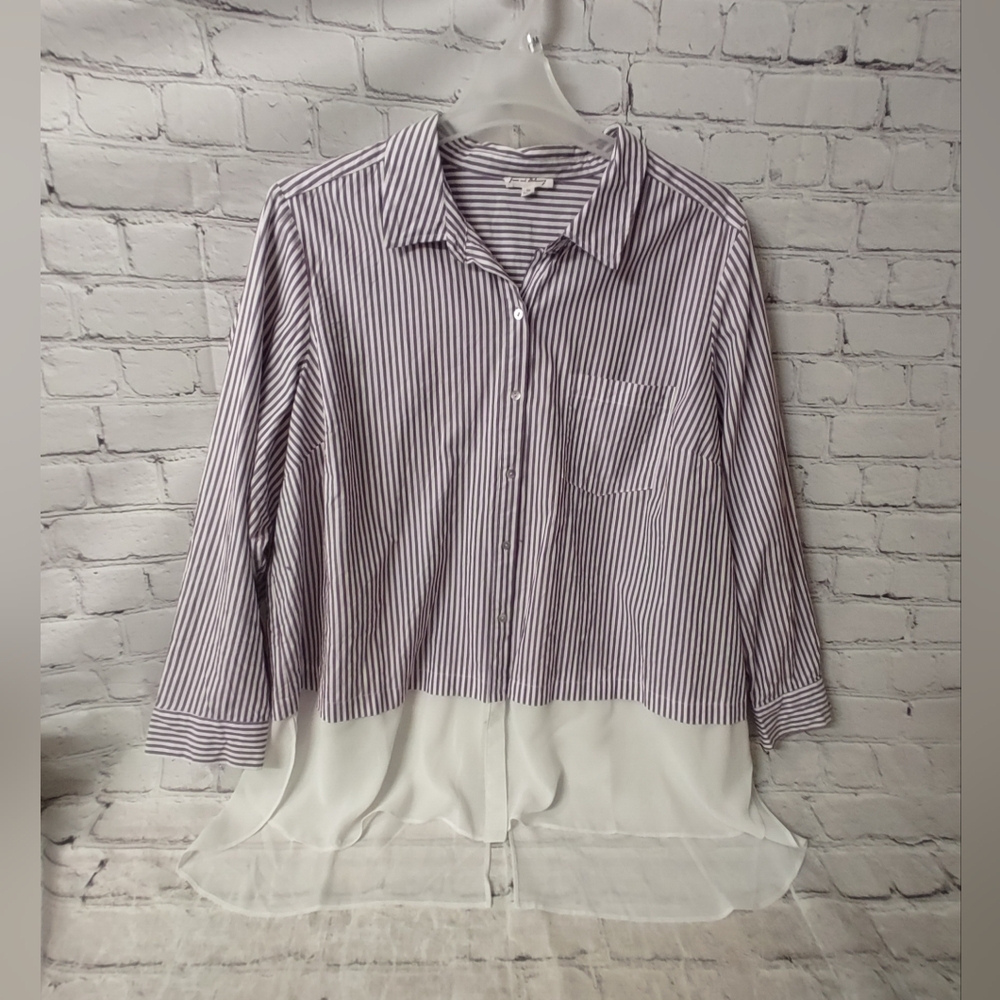 Jane and Delancey Purple Striped Contrast Hem Button Down Shirt 3X